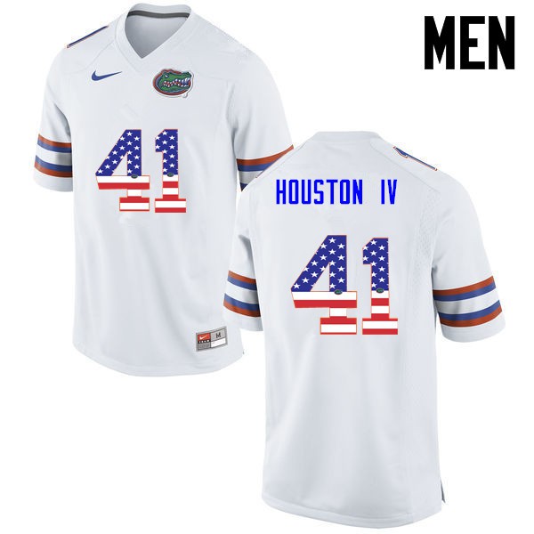 Florida Gators Men #41 James Houston IV College Football Jersey USA Flag Fashion White